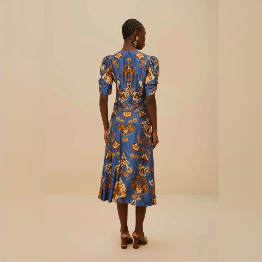 Farm Rio: Blue Ornament Floral Midi Dress - Picture 3 of 10